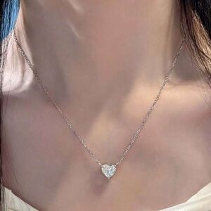 NWOT 2CT Moissanite Heart Necklace 16” to 18” GRA Cert INCL